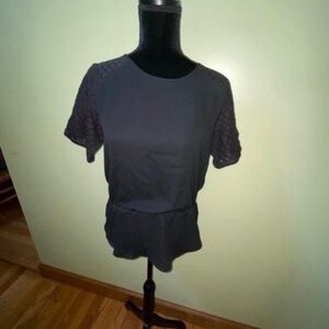 Ann Taylor black blouse lace short sleeve size small